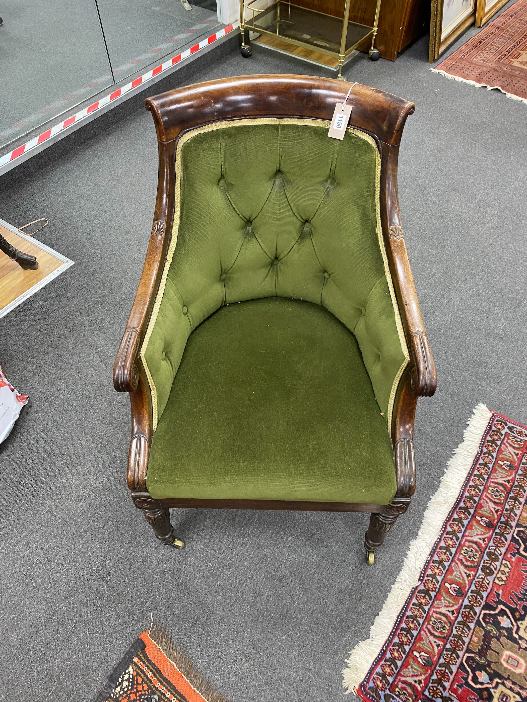 A William IV mahogany library chair, width 61cm depth 64cm height 92cm